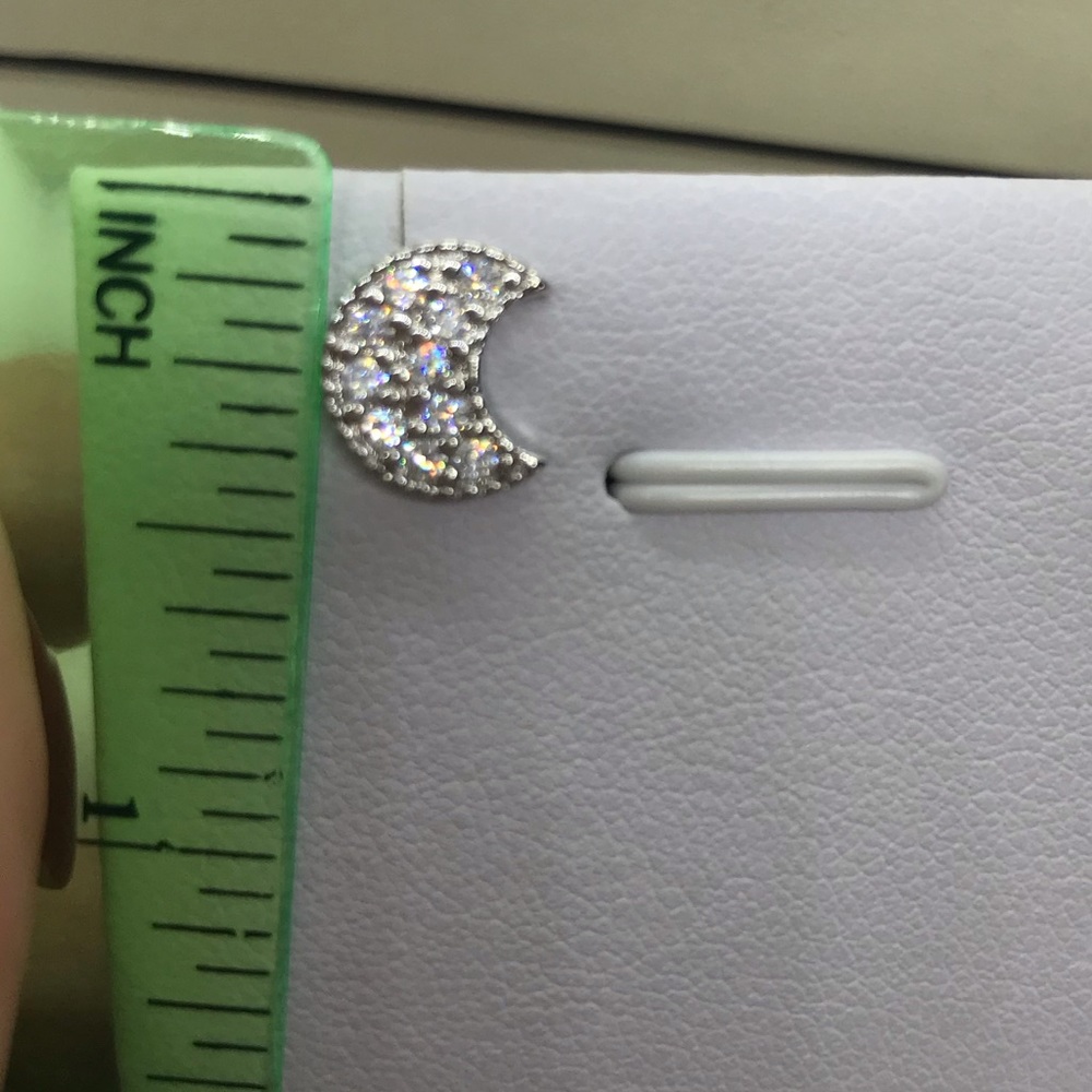Sterling Silver 925 CZ Stud Moon Star Earrings - Picture 3 of 5